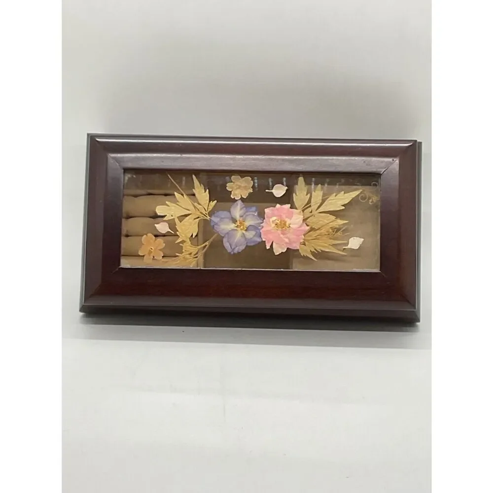 Vintage Bombay Company Floral Inlay Wooden Music Box - Plays Love story